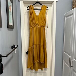 Banana Republic Satin Mustard Golden High Low Dress